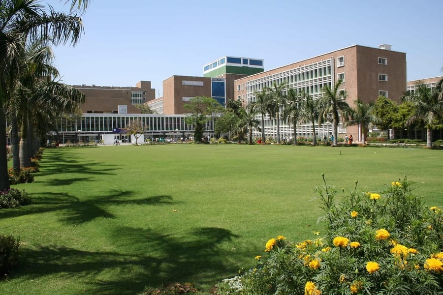 AIIMS Delhi campus building and lawn